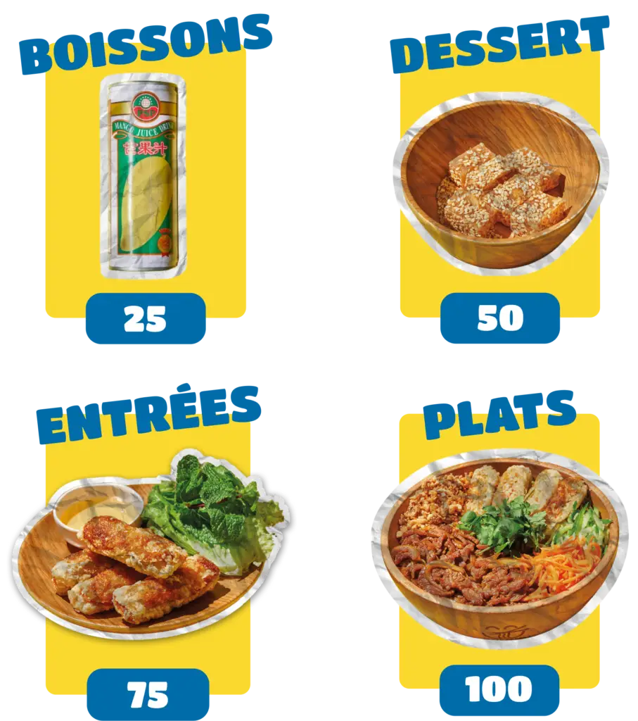 boissons dessert 25 50 entrées Plats 75 100